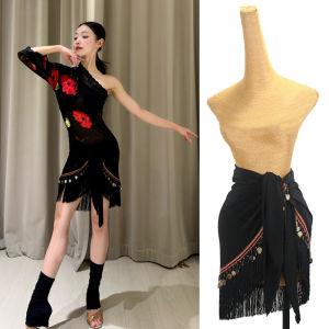 ZS Barcelona Latin Dance Skirt Tassel Wrap Hipscarf Practice Dance Half-length Short Skirt New Waist Belt L527B Womens Fitness