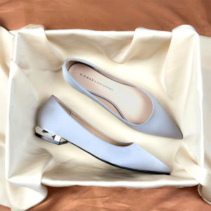 French Elegant Nude Color Thick Heel Flat Bottom Single Shoes Women Spring Autumn New Fairy Style Silk Simple Slip-On Commute Shoes