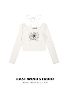 Sweet And Spicy Rabbit Print Long Sleeve T-Shirt Neck Hanging Design Cotton Blend Short Style Womens Fashion Top for Autumn