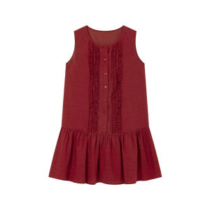 Loose Wood-Ear Design Summer New Unique Style Red Short A-Line Dress