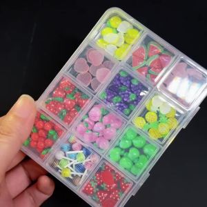 12Grids 3D Mixed Fruits/Lollipop/Flower Nail Charms CherryStrawberryWatermelon Nail Art Decorations DIY Manicure Accessories &