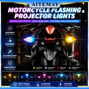 Aitemay 2 cái đèn tín hiệu rẽ Led Xe Máy với mặt đất mũi tên chiếu 27 chế độ RGB chảy chỉ số flash cho an toàn