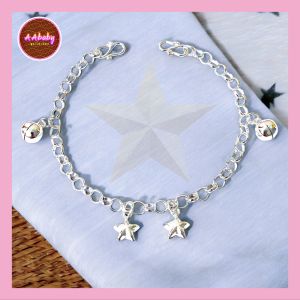 🌈AAbaby Galleries AA418 Original Baby Silver Anklet Bracelet Star Bells & Round Bells(Rantai Kaki/Tangan/Gelang Kanak)