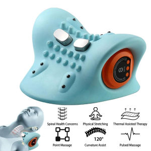 Electric Cervical Massager Neck Stretcher Pulse Traction Heating Pain Relif Chiropractic Traction Head Acupoint Massage Pillow