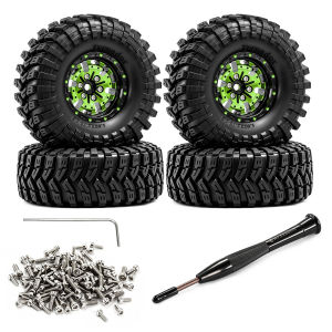 4pcs 1.3 inch Rubber Tyre & Metal Beadlock Wheel Set for 1/18 TRX4M Ascent18 1/24 Axial SCX24 AX24 RC Crawler Car Upgrade Parts
