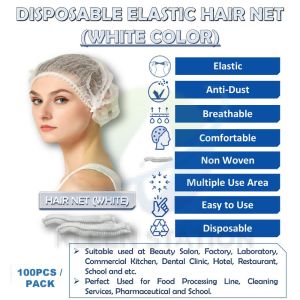Disposable Elastic Hair Net / Hair Cover/ Non Woven / White / 100 Pcs per Pack