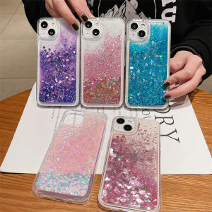 CrashStar Sequin Glitter Heart Liquid Quicksand Movable Phone Case For iPhone 16 15 14 13 12 11 Pro Max Mini XS XR X 7 8 6 6S Plus + SE 2020 TPU Soft Transparent Phone Casing Clear Phone Cover