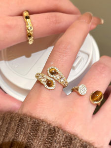 Fashionable Open Ring for Women Tiger Eye Zircon Ring Stylish Versatile Design Geometric Shape Alloy Material Daily Wear