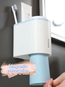 Ecoco Magnetic Adsorption Toothbrush Holder Toothpaste Dispenser Wall Mounted Mouthwash Cup Set Bathroom Accessories