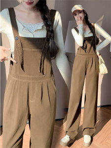 สีน้ําตาล เดนิม เชือกแขวนคอ เดรส ผู้หญิง ฤดูใบไม้ผลิ ฤดูใบไม้ร่วง หลวม พรางหุ่น Cute Age-Defying Vintage Split กระโปรง ลำลอง ชุดทํางาน เดรส