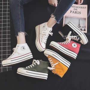 Trendy Korean Style Canvas Shoes Womens Spring Autumn New Thick Bottom Platform White Shoes Heightening Black Shoes