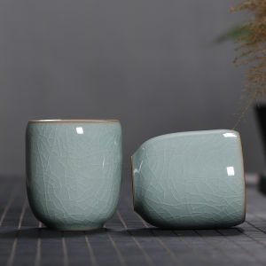 ชาน้ำเซรามิกสีเขียว ชาน้ำเซรามิกแบบแยกชิ้น ชาน้ำแบบปากตรง ชาน้ำสำหรับใช้ในสำนักงานและห้องนั่งเล่น ชาน้ำแบบทำจากดินเผาแบบมีรอยแยก