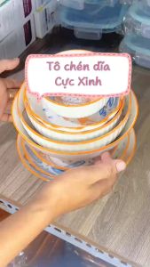 Bộ 2 Tô Sứ Loe Đường Kính 20Cm Họa Tiết Nấm Dễ Thương Có Vân Ngoài - Đồ Sứ Decor Xinh Xắn