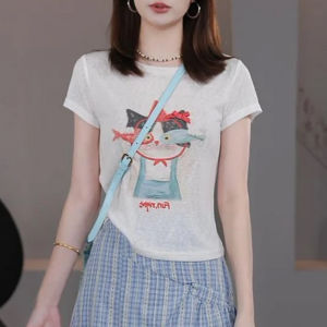 Shalldoer | Bộ đồ hai mảnh mùa hè in họa tiết tay ngắn không đều quần ngắn họa tiết kẻ caro thời trang nữ