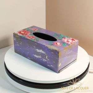 Hộp Đựng Khăn Giấy Sơn Mài Trang Trí Hoa Mẫu Đơn Hồng 