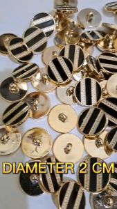 Kancing Baju Jamur Datar Motif Garis Hitam Diameter 2 cm isi 12 pcs