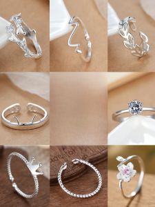 Matching Sterling Silver Ring for Women Ins Trendy Simple Crown Simple Bracelet Fashion Open Personalized Womens Butterfly Index Finger Internet Celebrity
