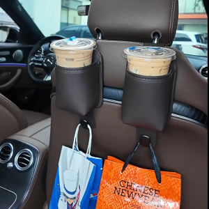 SEAMETAL Car Cup Holder Multifunction Car Seat Hook with Drink Holder Headrest Hook Hanger Storage Organizer Leather Drink Pocket Car Storage Hanger
