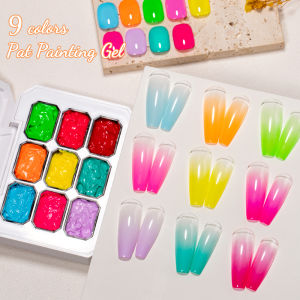 9 Grid Pat Painting Gel Nail Polish Fluorescent Gradient Effect Nail Art Salon Design Long-Lasting Creamy Texture For Nails DIY