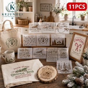 other | 11Pcs Christmas Window Stencils Reusable PET DIY Painting Templates Xmas Farmhouse for Wood Sign Glass Wall Scrapbook Crafts