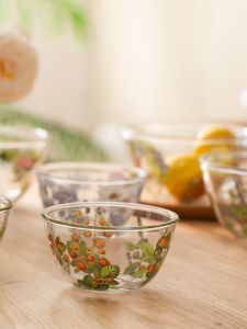 French Vintage Floral Glass Bowl Lead-Free Kitchenware for Fruit Salad Microwave Safe Breakfast Bowl Dining Utensils