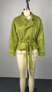 Spring Autumn Women Coat Green Lapel Jacket Long Sleeve Single Breasted Solid Trench Lady Top Elegant Revivalism Female Clothing