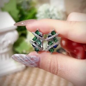 Huitan Green/Blue Cubic Zirconia Hoop Earrings for Women New Temperament Elegant Bridal Wedding Party Earrings Trendy Jewelry