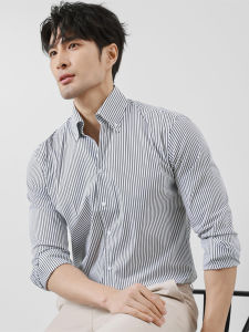 French Style Slim Fit Striped Shirt Mens Long Sleeve V-Neck Casual Business Casual Cotton Blend Fashion Urban Youth Shirt