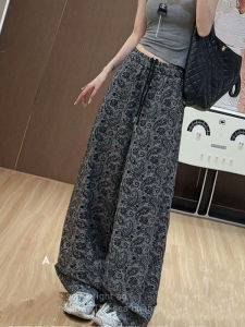 Gray Casual High Waist Womens Pants Elastic Waist Straight Leg Floor-Length Trousers Versatile Summer 2025 New Style