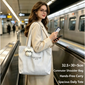Large Capacity Canvas Bag New Casual Striped Lazy Simple Commuter Tote Bag Versatile Shoulder Tote