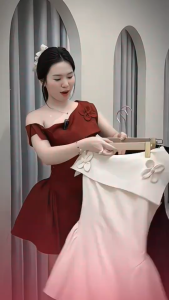 DX_ Váy đầm thiết kế Đầm nữ lệch vai ngắn xoè thanh lịch Xược Hàn dập bông có đệm Lưới kèm quần trong thời trang thời thượng cao cấp tôn dáng phong cách thanh lịch tiểu thư