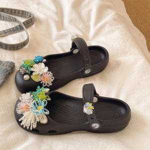XMAW | Anti-slip Thick-soled Pearl Floral Mary Jane Sandals