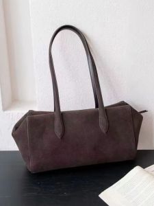 SHUCAI | Womens Genuine Suede Leather Boston Bag Vintage Underarm Shoulder Bags Large Capacity Pillow Handbag Ladies Commute Tote Purse