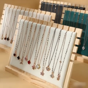 Wooden Bamboo Jewelry Display Rack Large Cosmetic & Jewelry Storage Stand Desktop Display Holder for Necklaces Bracelets and Sweater Chains