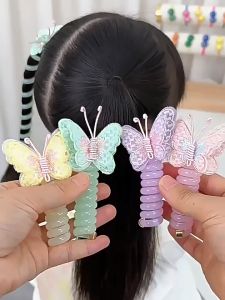 ยางมัดผมเด็ก ยางรัดผมเกลียว ยางรัดผม ยางมัดผมโดนัท ปักลายผีเสื้อน่ารัก สีแคนดี้ สไตล์เกาหลี สําหรับเด็ก