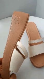 Dép nữ đế bằng da bò thật cao cấp VI VI .Đế cao 5 phân êm nhẹ