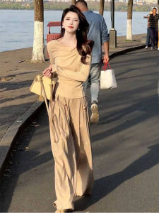 Fashionable French Style One Shoulder Top with Wide Leg Pant Suit