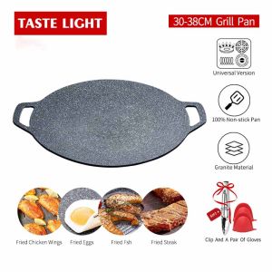 Korean Barbecue Pan Korean BBQ Grill Plate Outdoor Camping Medical Stone Non stick 34cm Kitchen Induction Pan Baking Tray Round Grill Pan Smokeless Cooker Household Kitchen Baking Pan