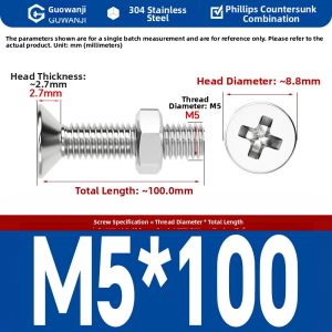 GUWANJI | Long 304 Stainless Steel Cross Head Screw and Nut Set