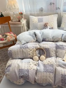 Dansunreve Ready Stock 4in1 Floral/Rabbit Bedsheet Set Washed Cotton Flat Sheet Duvet Cover Sets Single/Queen/King
