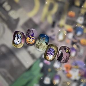 Cute Halloween Ghost Nail Sticker 5D Metal Nail Art Stickers Funny Spider Silk Ghost Skeleton Pumpkin Pattern Decorations Decals