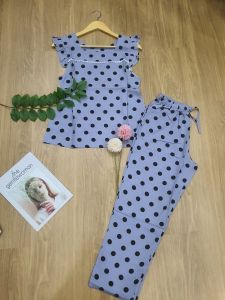 Đồ mặc nhà cổ vuông phối ren chất vải Tole lanh xuất khẩu mát mịn thấm hút mồ hôi