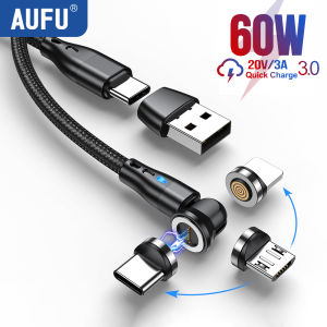 AUFU 540 Rotate Magnetic Cable 60W Fast Charging Type C Cable for iPhone 16 15 Samsung Xiaomi Magnet Charger Mirco USB Data Cord