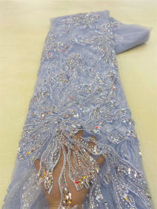 Vải Ren Thêu Hạt Sequin Châu Phi Chất Lượng Cao Vải Tuyn Pháp Cao Cấp Dành Cho Cô Dâu Chú Rể Tiệc Cưới Nigeria