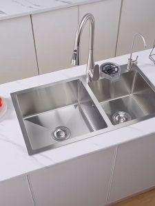 UNI-HOME 304 Stainless Steel Sink for Kitchen Sink Double Sink Advanced Sink with Faucet & Drain & Basket