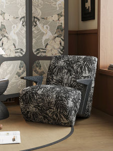 Retro Designer Wooden Sofa Chair Leisure Hotel Balcony Single Person Couch Mid-century Style High Elastic Foam Sponge Filling