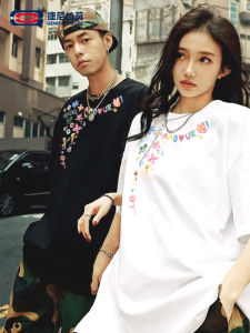 เสื้อยืดแขนสั้นผ้าฝ้ายแท้ Genio Lamode สำหรับผู้ชายและผู้หญิง ทรงหลวม ลายดอกไม้ แฟชั่นฤดูร้อน ระบายอากาศได้ดี ไม่ต้องรีด