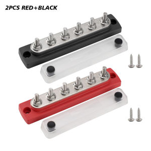 150A 4 x M6 Terminal Studs Marine Bus Bar with Cover For Car Truck 6 Way Power Distribution Block 48V Bus Bar Terminal Block