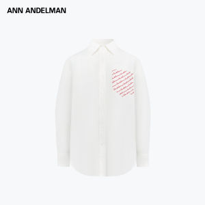 ANN ANDELMAN | Capsule Series Letter Embroidery Pocket White Collar Loose Long Sleeve Shirt