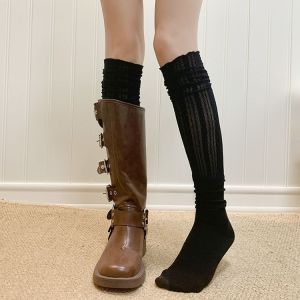 Womens Lace Trim Long Tube Socks Boot Covers Autumn Winter Layering Leg Shaping Ballet Style Small Leg Socks Nylon Fabric